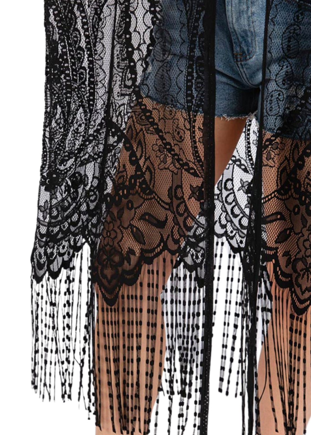 Black Lace Fringe Kimono - Concordia Style Boutique