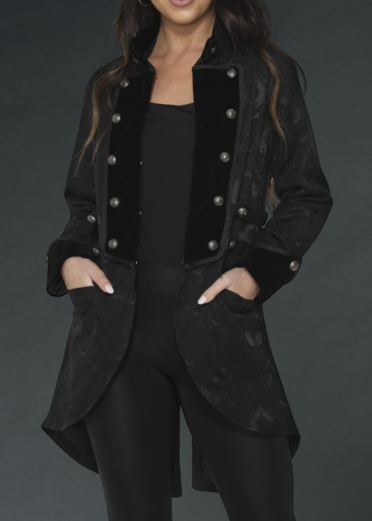 Black Pearl Pirate Brocade Victorian Coat - Concordia Style Boutique