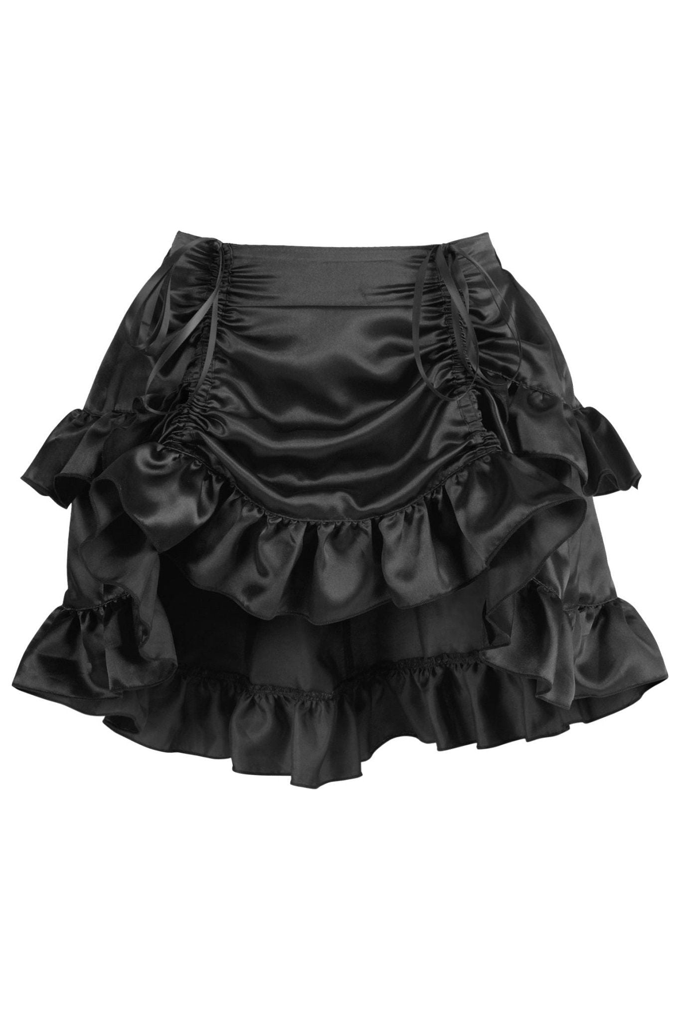 Black Satin Ruched Bustle Skirt
