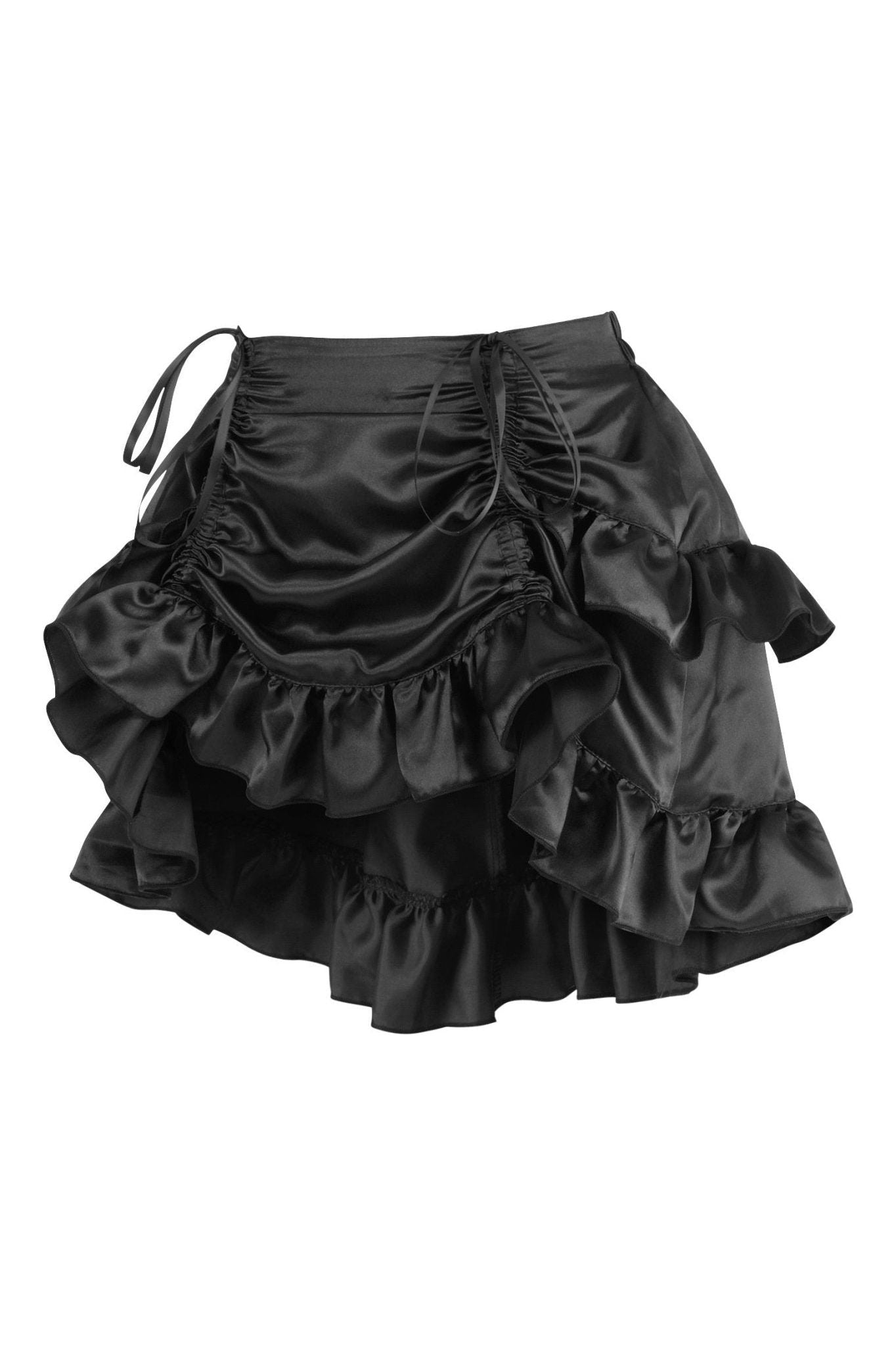 Black Satin Ruched Bustle Skirt