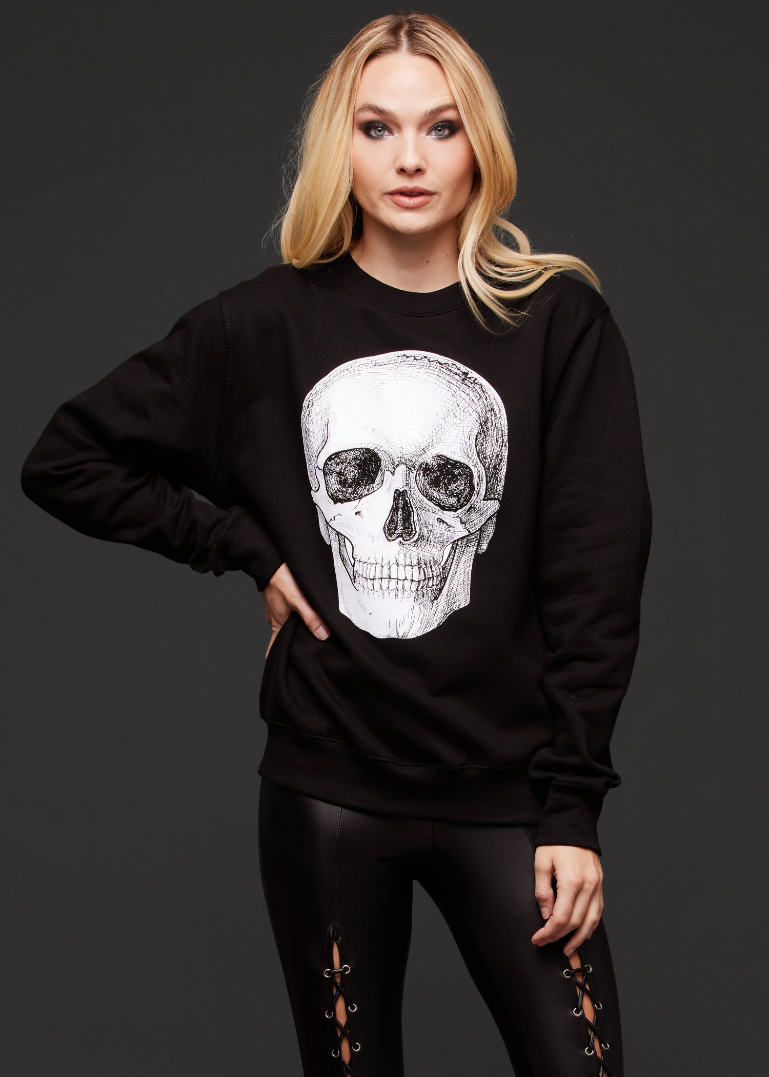 Black Skull Sweater Skeleton Sweatshirt - Concordia Style Boutique