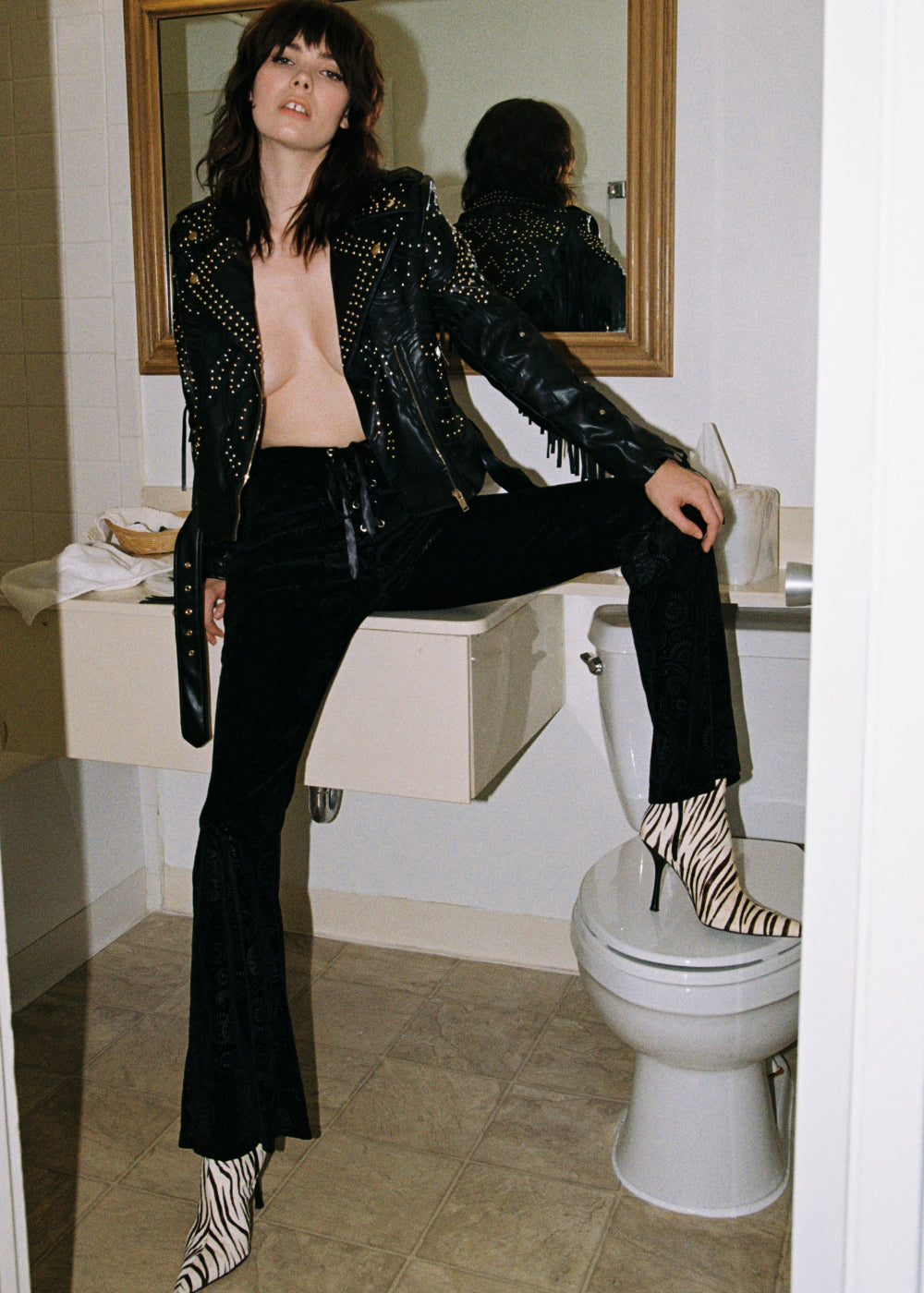 Black Burnout Velvet Bell Bottom Pants - Concordia Style Boutique