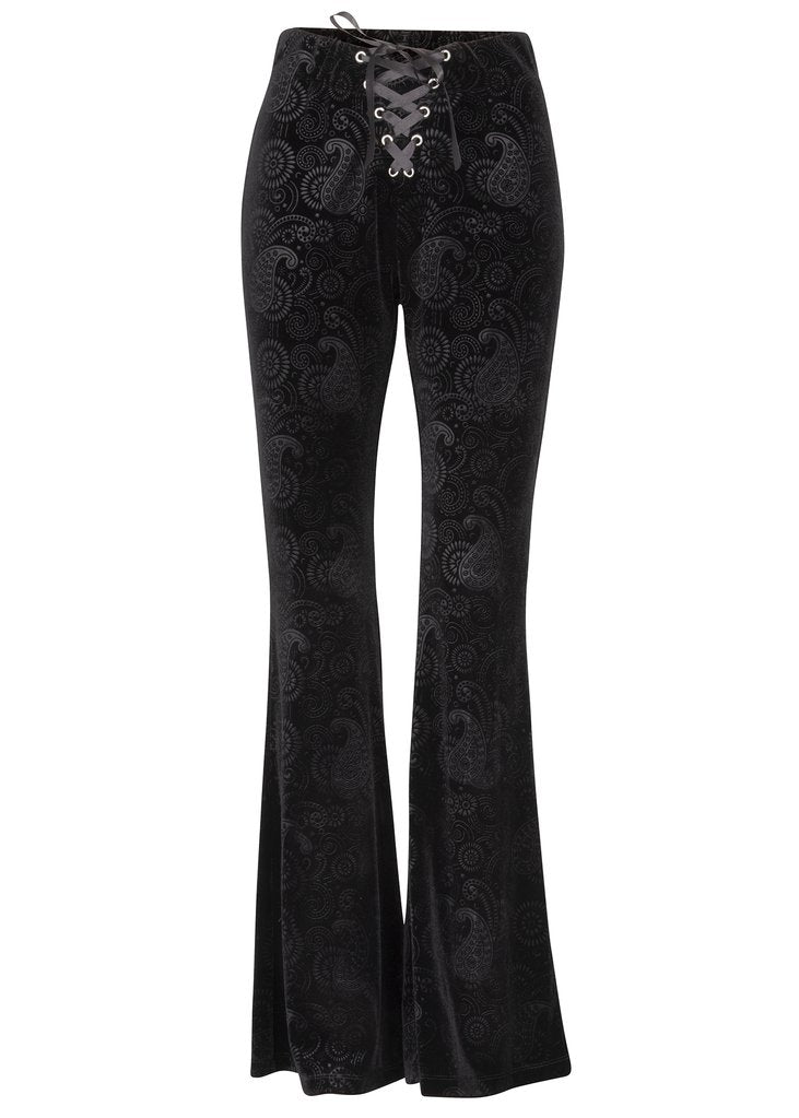Black Burnout Velvet Bell Bottom Pants - Concordia Style Boutique