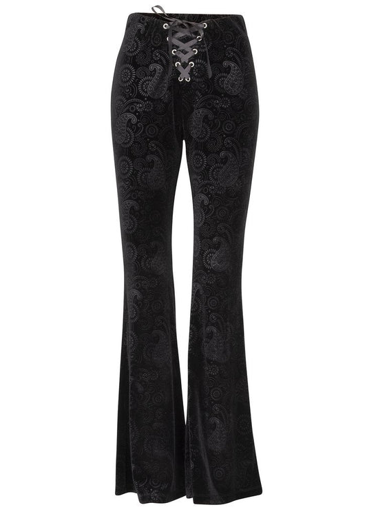 Black Burnout Velvet Bell Bottom Pants - Concordia Style Boutique