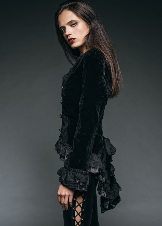 Vampire Royalty Black Tailcoat Velvet Gothic Jacket - Concordia Style Boutique