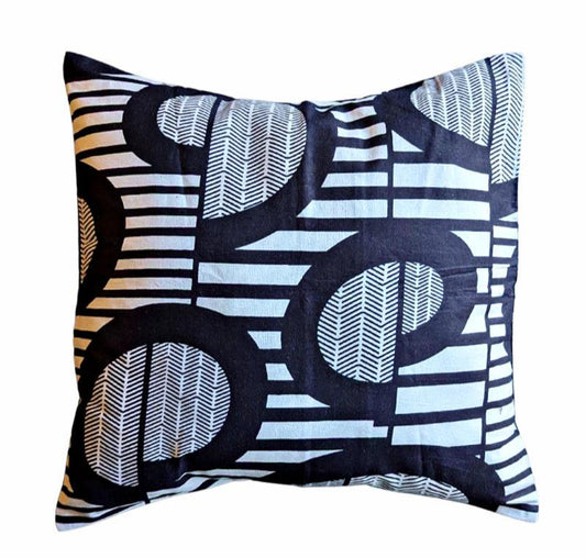 African Print Fabric Pillow Cover - Black White Abstract Pattern
