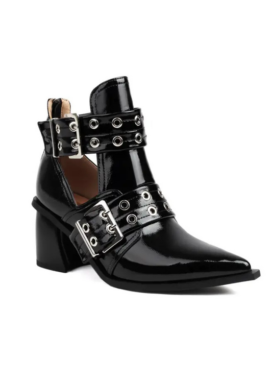 Rebel Heart Black Buckle Pointed Toe Ankle Boots - Concordia Style Boutique