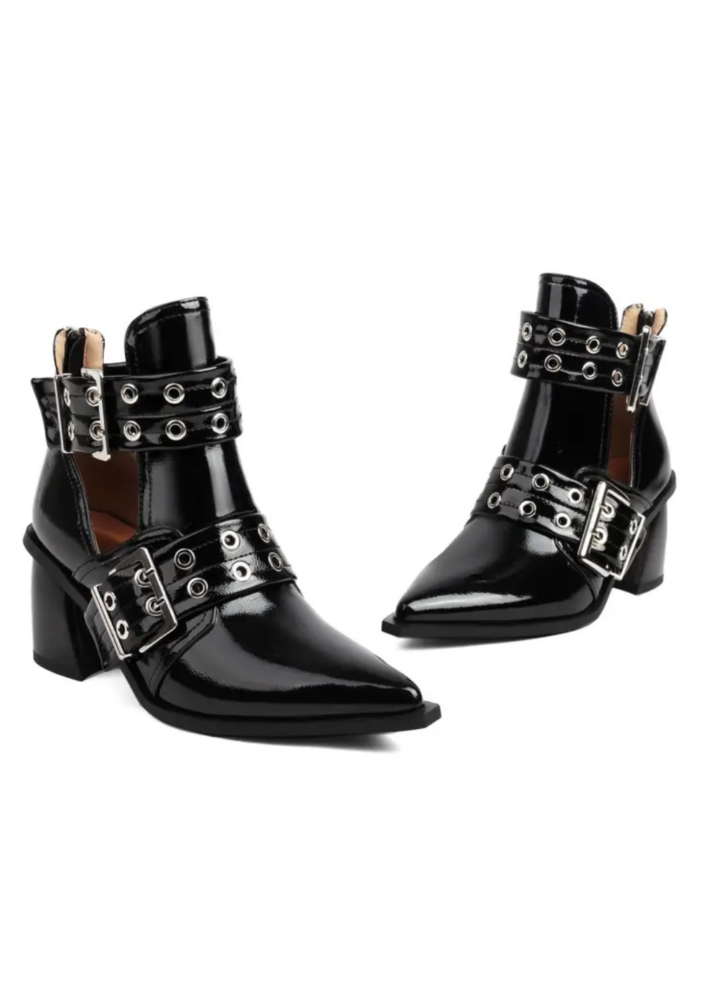 Rebel Heart Black Buckle Pointed Toe Ankle Boots - Concordia Style Boutique