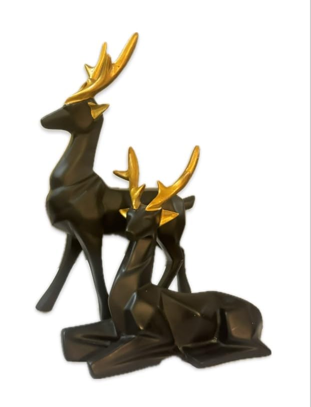 Resin Black Deer Showpiece for Home & Office Decor set of 2
