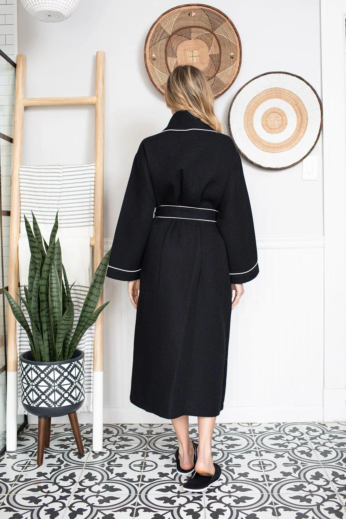 Women’s Waffle Piping Bathrobe – Lightweight Spa-Style Comfort - Concordia Style Boutique