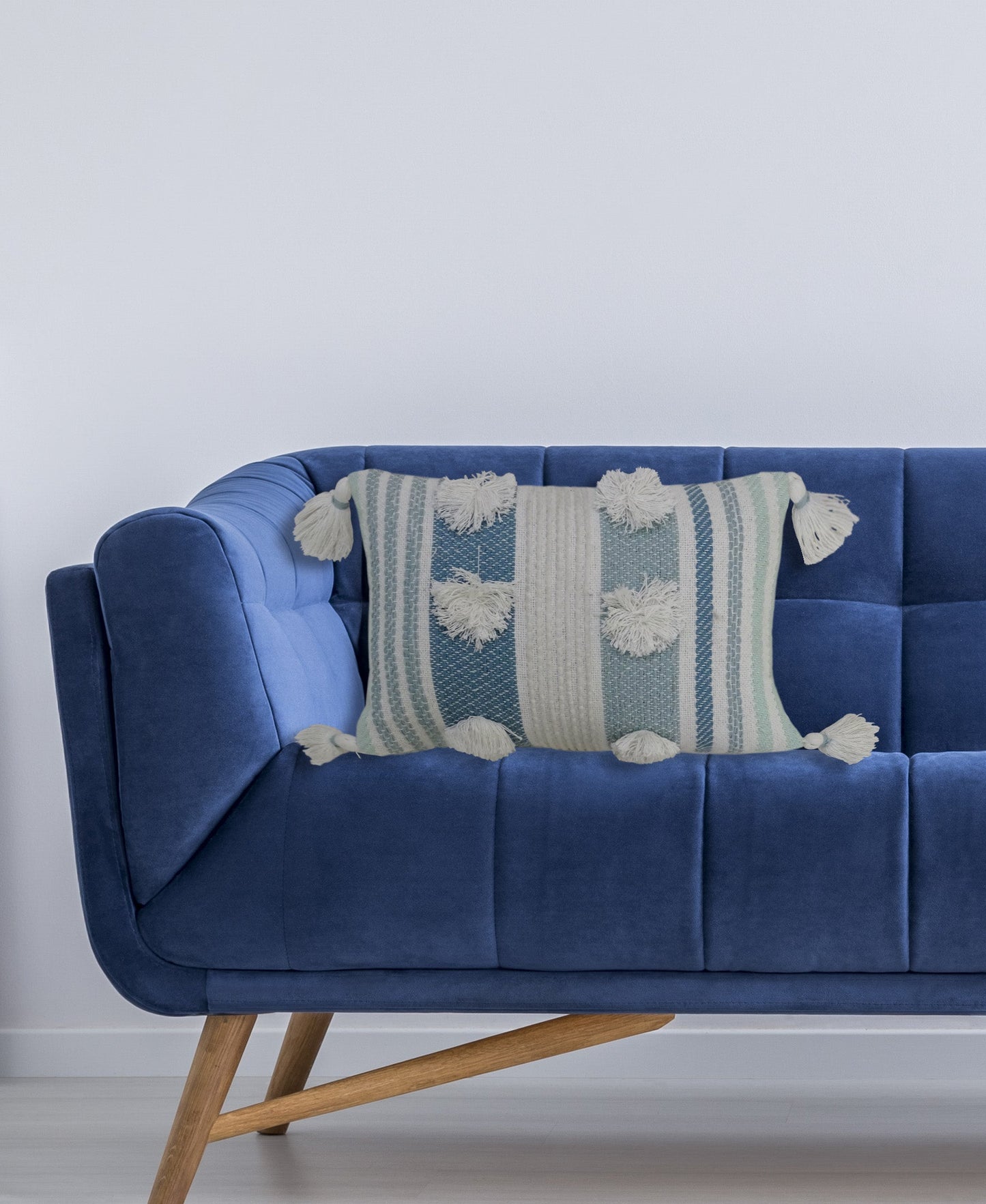 Accent Pillow with Large Poms and Corner Tassels 14" x 20" with Insert