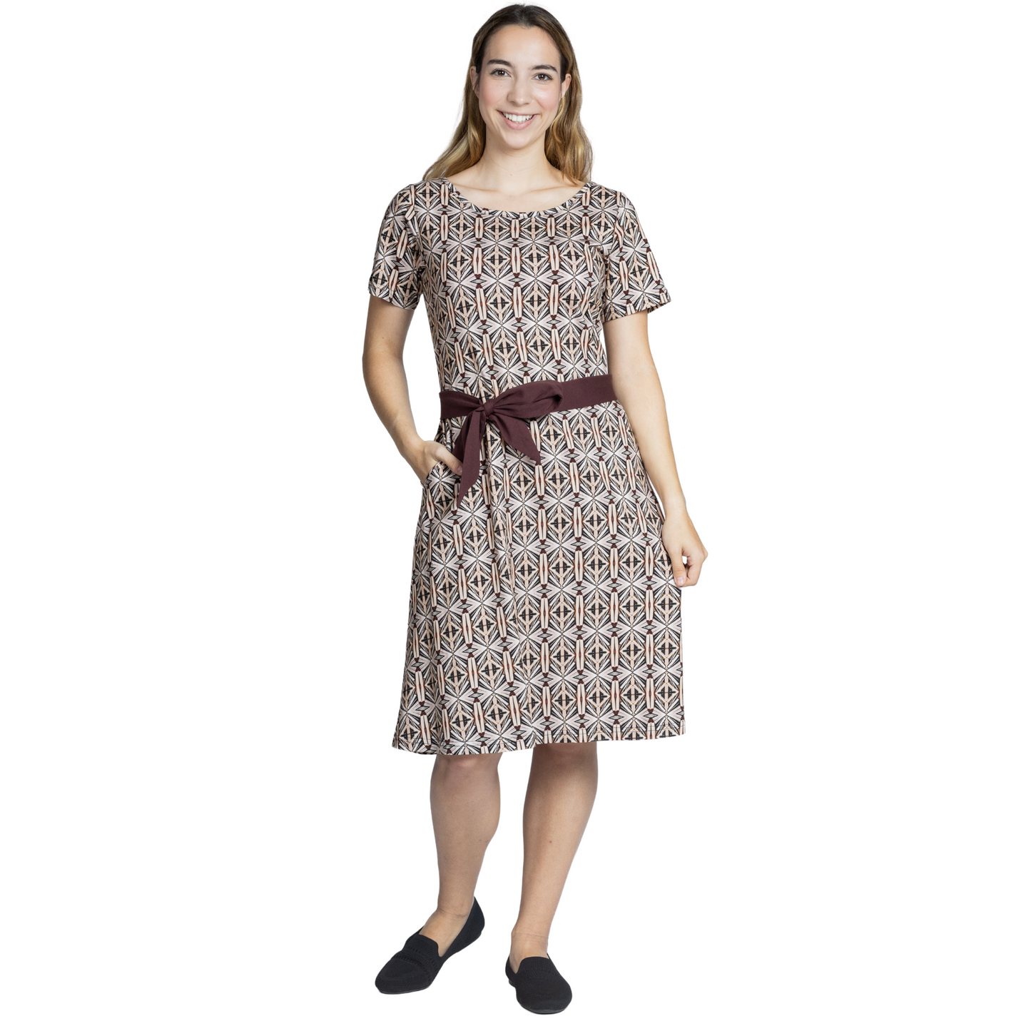 Literary Illusion Belted A-Line Dress (No Waist Seam)