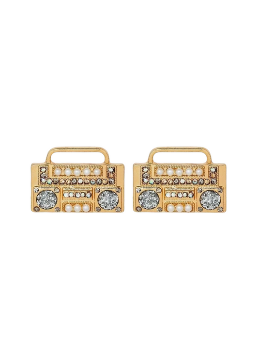 80s Music Lover Gold Boombox Stud Earrings - Concordia Style Boutique