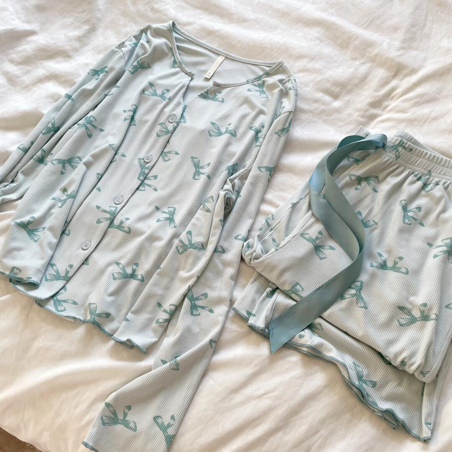 Bow V Neck Modal Pajama Set / Black