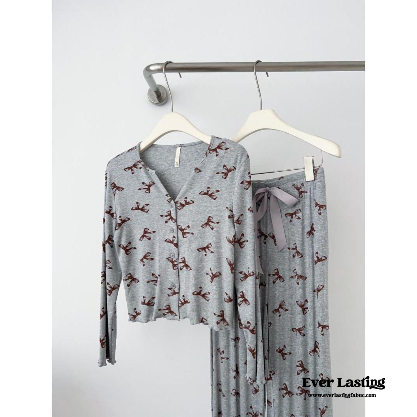 Bow V Neck Modal Pajama Set / Black