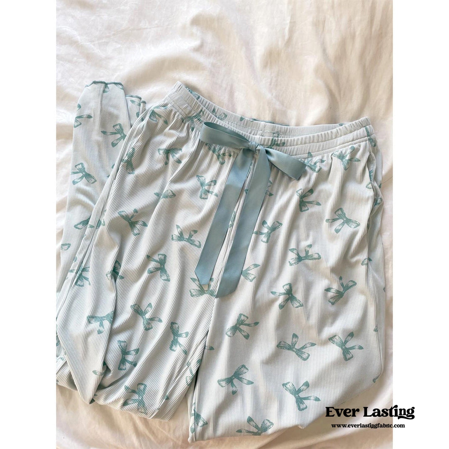 Bow V Neck Modal Pajama Set / Black