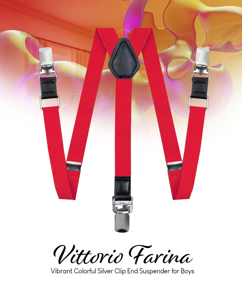 Vittorio Farina Boy's Clip End Suspender with Silver Hardware in Gift Box: 70% Polyester & 30% - Concordia Style Boutique