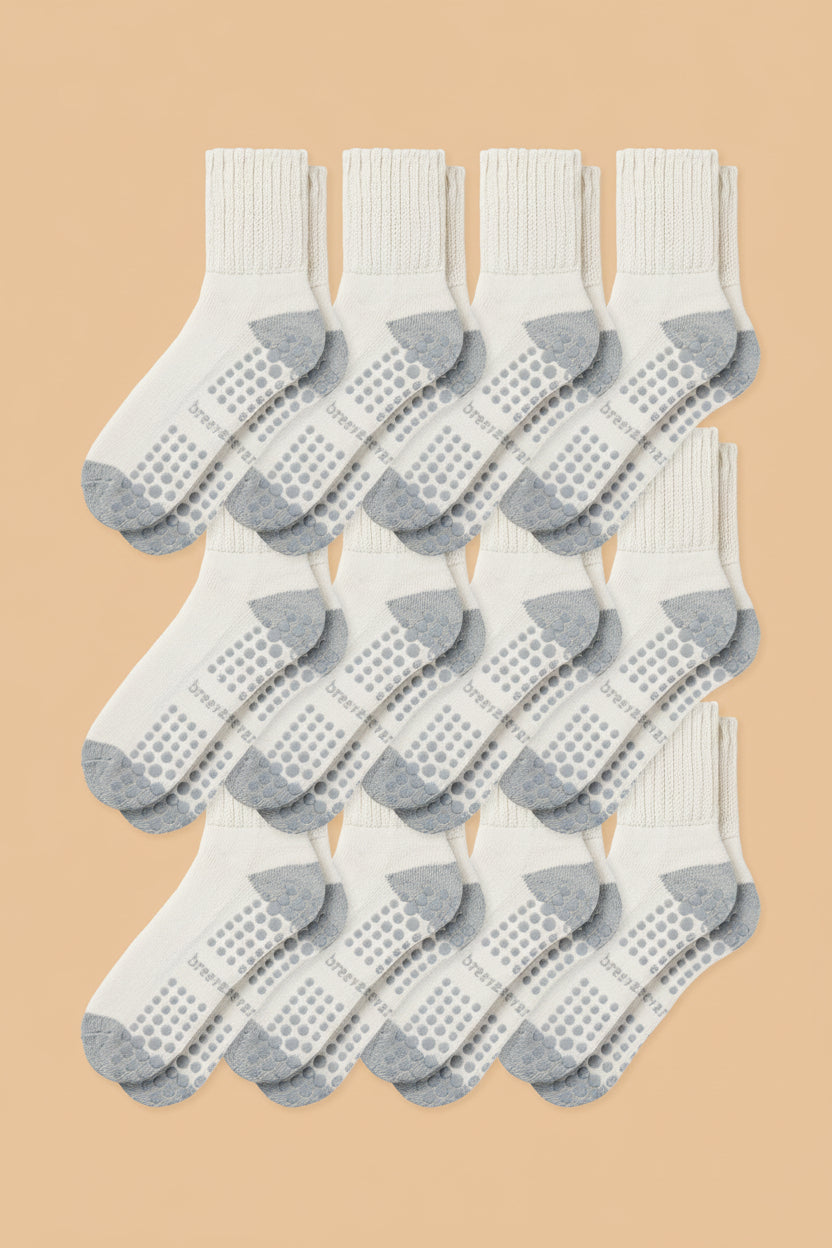 12-Pack Women's Work From Home Socks with Relaxed Cuff and Non-Slip Grip