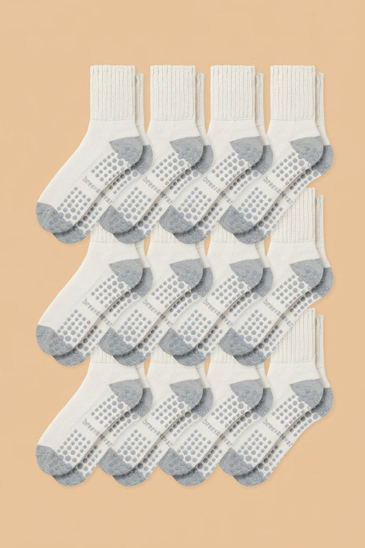 12-Pack Men's Work From Home Crew Socks with Relaxed Cuff and Non-Slip Grip