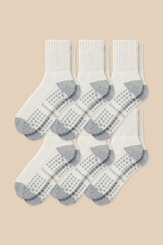6-Pack Women's Work From Home Socks with Relaxed Cuff and Non-Slip Grip