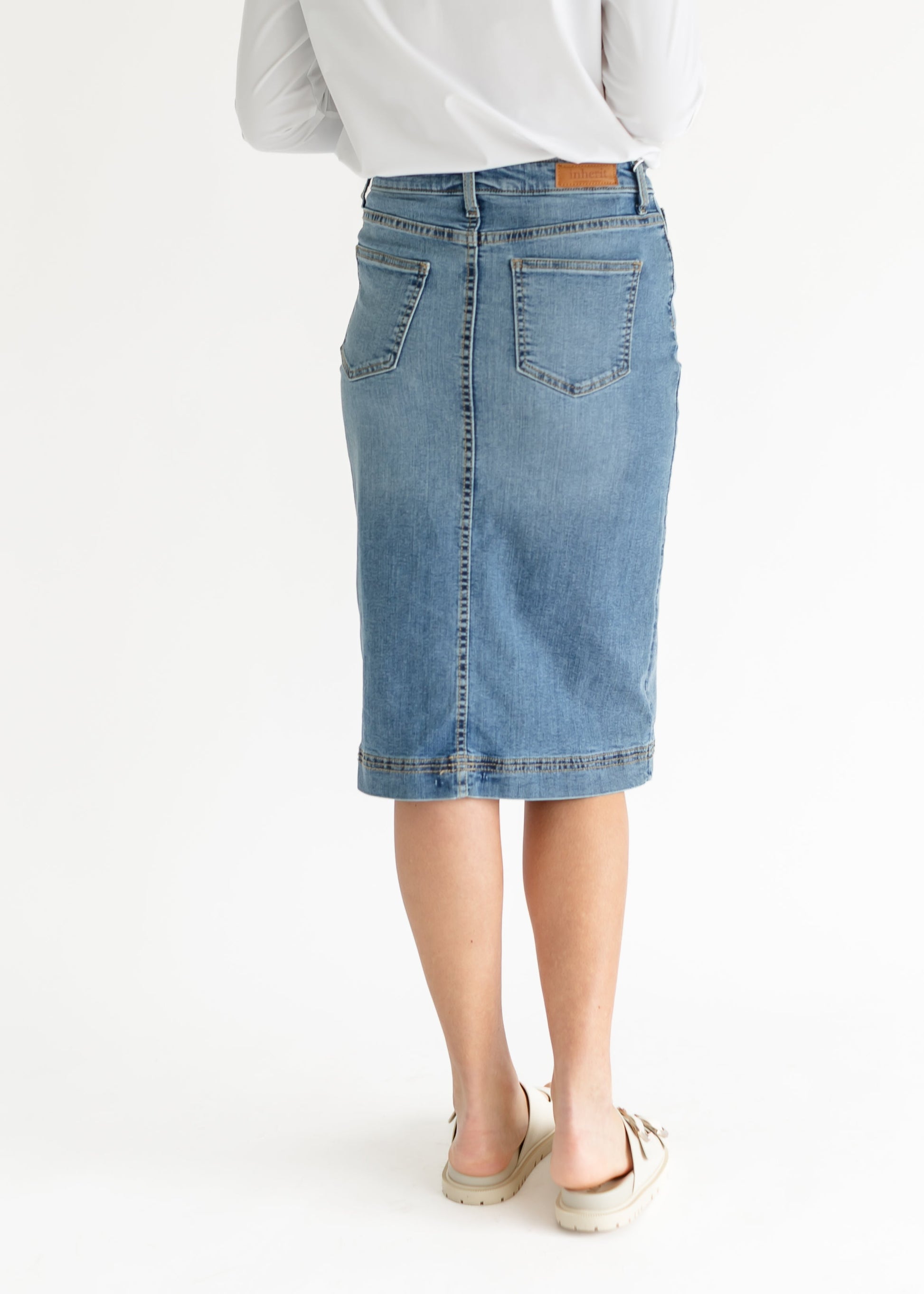 Bryn Light Wash Denim Midi Skirt - Concordia Style Boutique