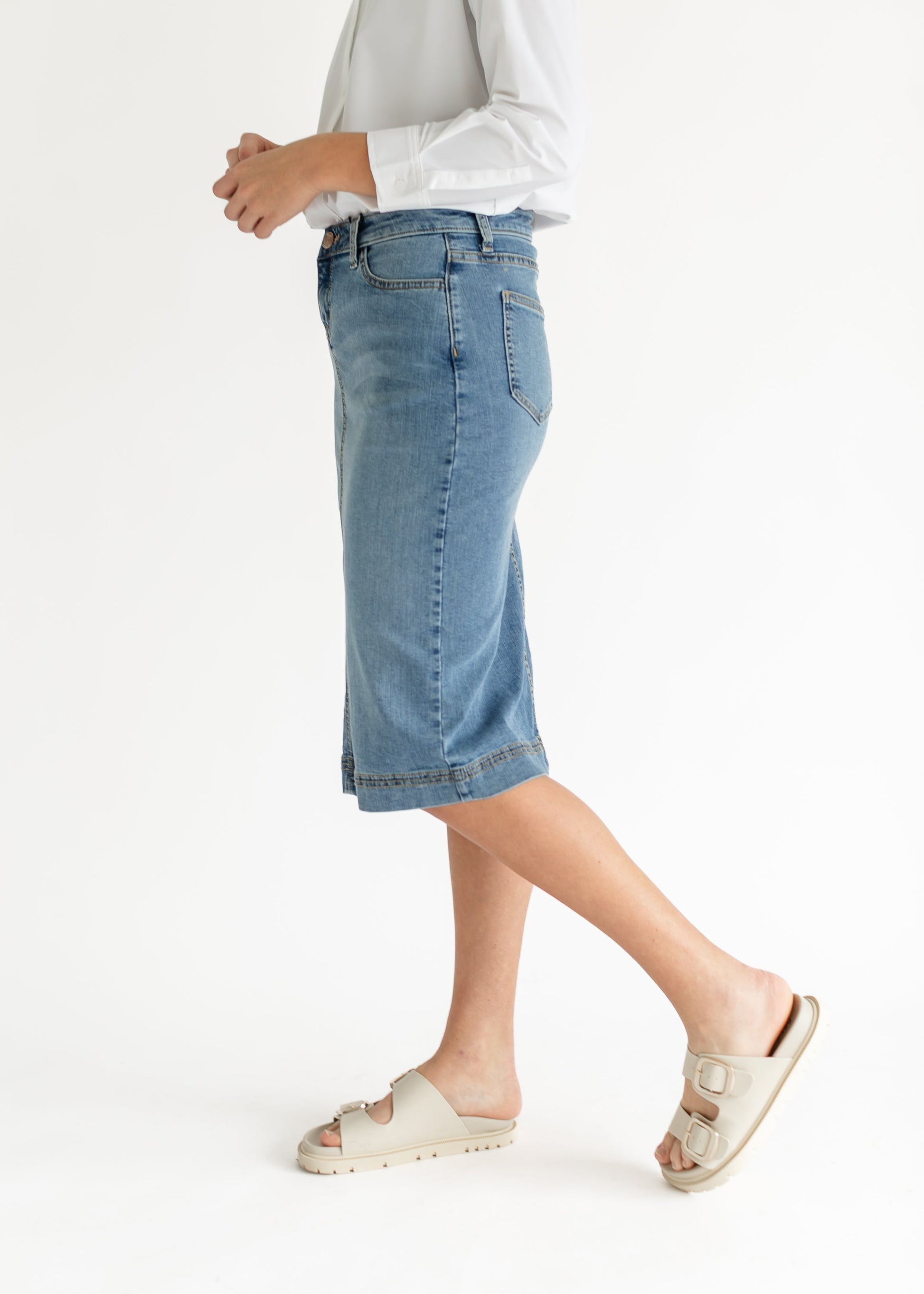 Bryn Light Wash Denim Midi Skirt - Concordia Style Boutique
