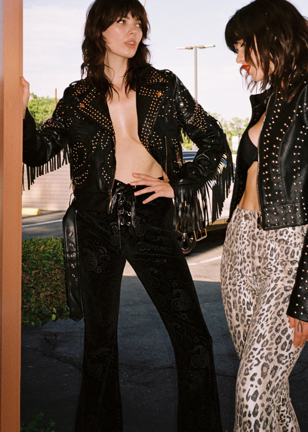 Black Burnout Velvet Bell Bottom Pants - Concordia Style Boutique