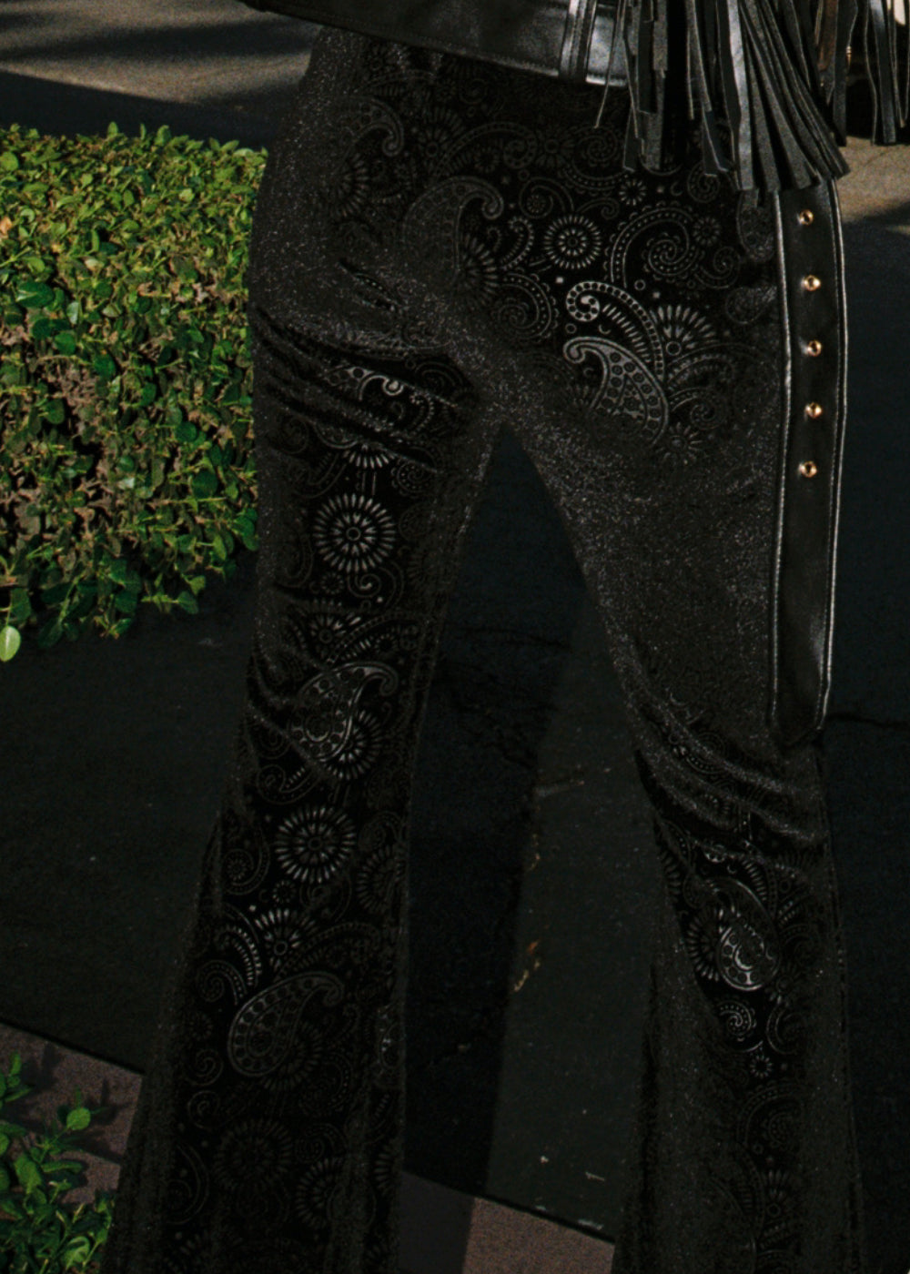Black Burnout Velvet Bell Bottom Pants - Concordia Style Boutique