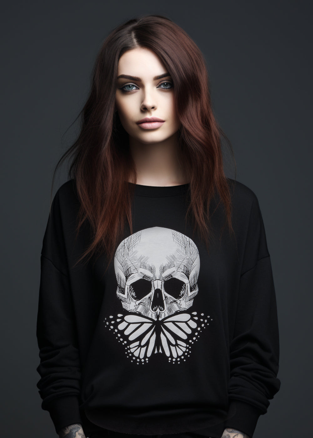 Butterfly Skull Sweater Goth Sweatshirt - Concordia Style Boutique