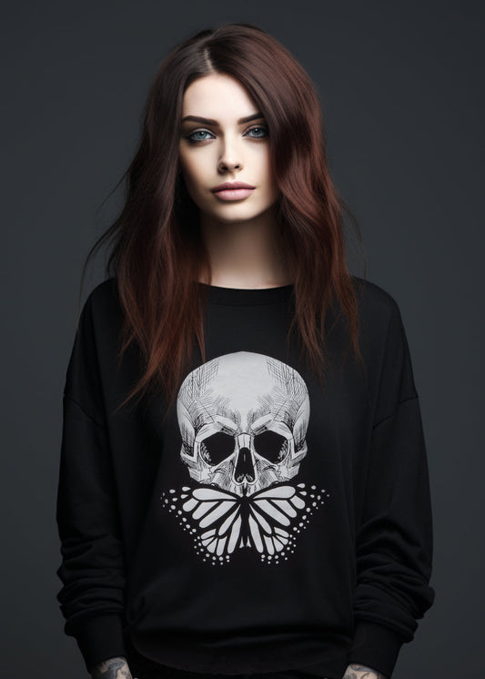 Butterfly Skull Sweater Goth Sweatshirt - Concordia Style Boutique