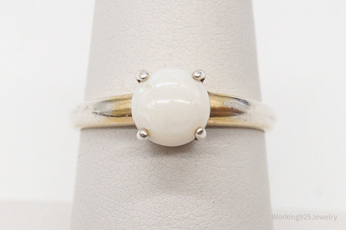 Vintage Designer DBJ White Opal Gold Vermeil Sterling Silver Ring - Size 7