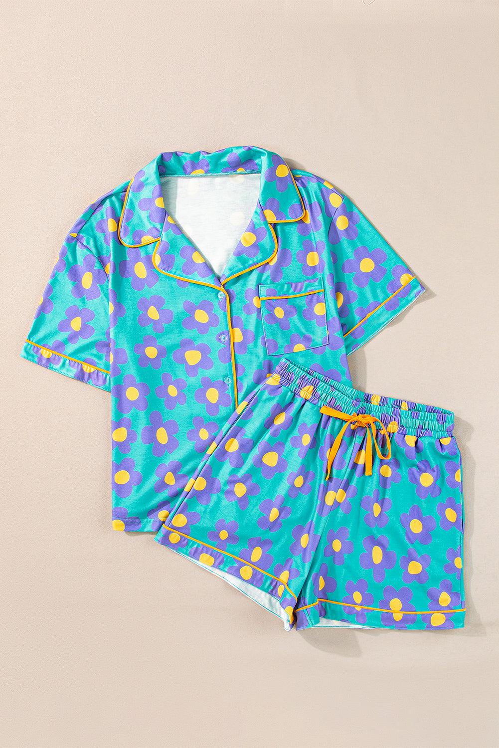 Luxury Flower Print Buttoned Shirt And Drawstring Waist Pajama Set - Concordia Style Boutique