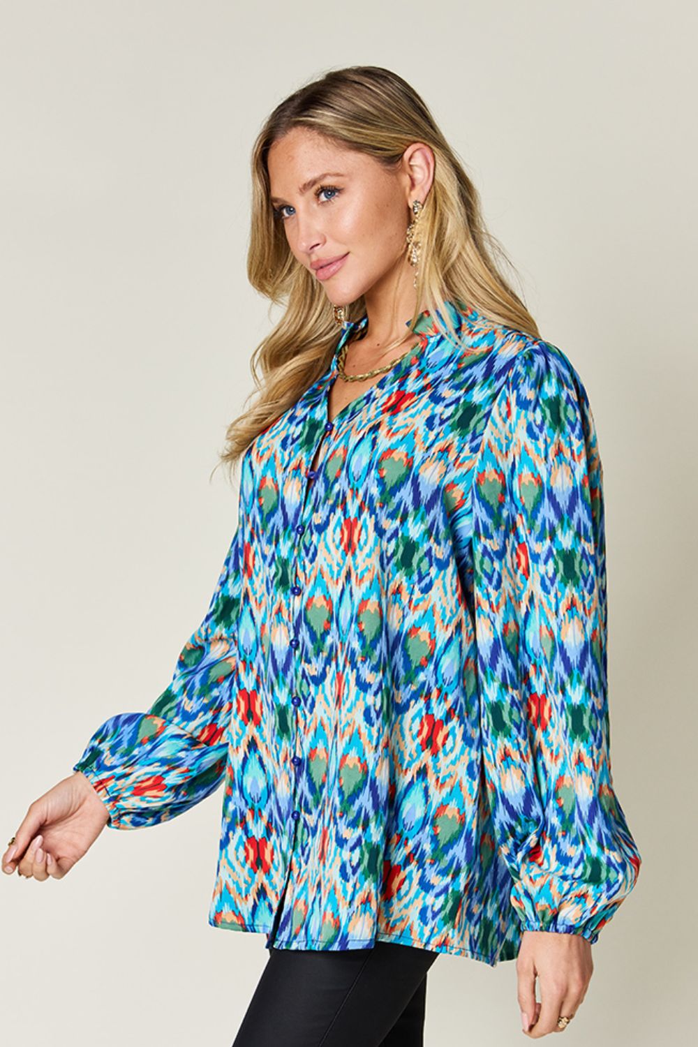 Double Take Full Size Printed Balloon Sleeve Blouse - Concordia Style Boutique