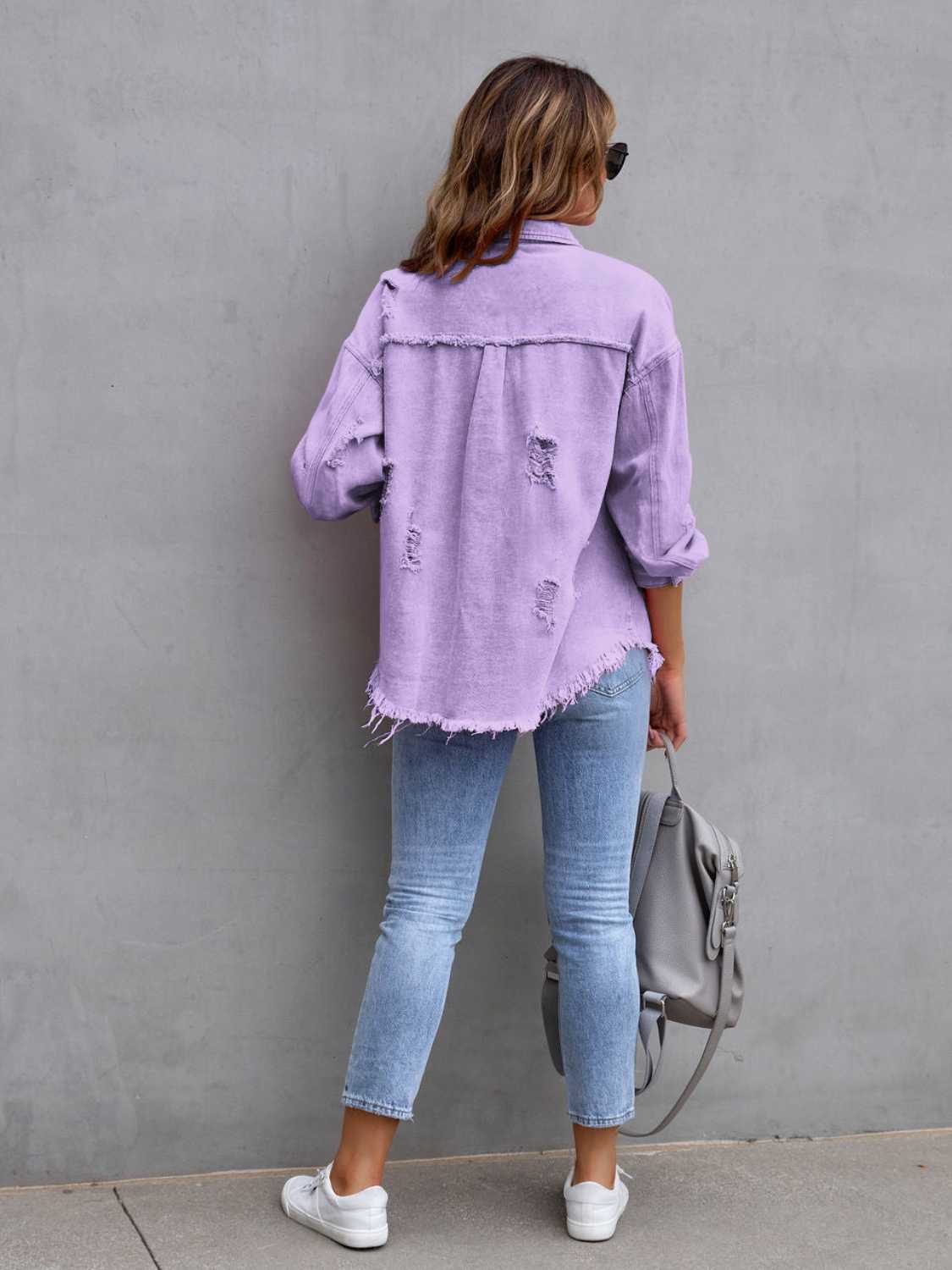 Distressed Drop Shoulder Denim Jacket - Concordia Style Boutique