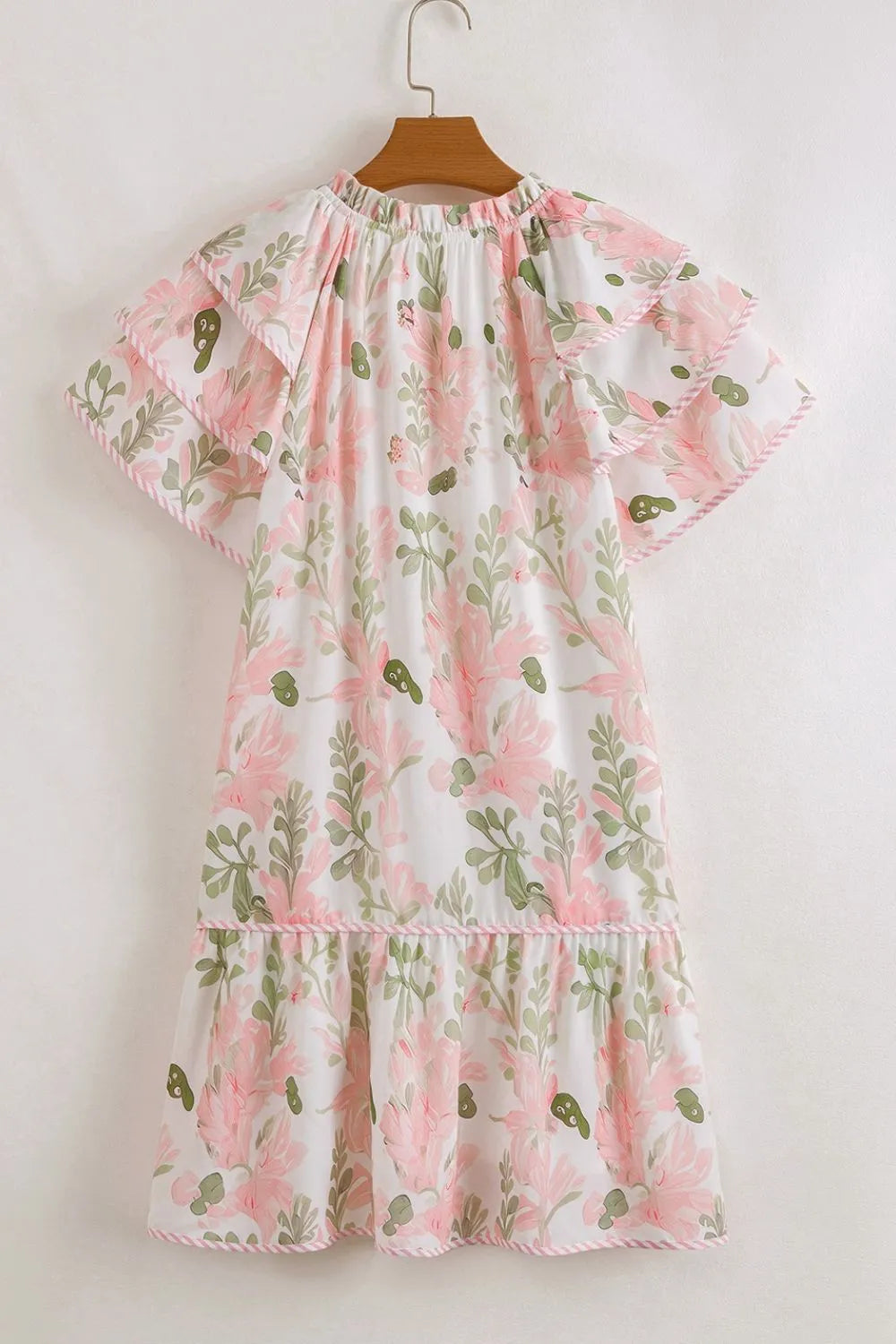 Floral Contrast Edge Layered Short Sleeve Mini Dress - Concordia Style Boutique