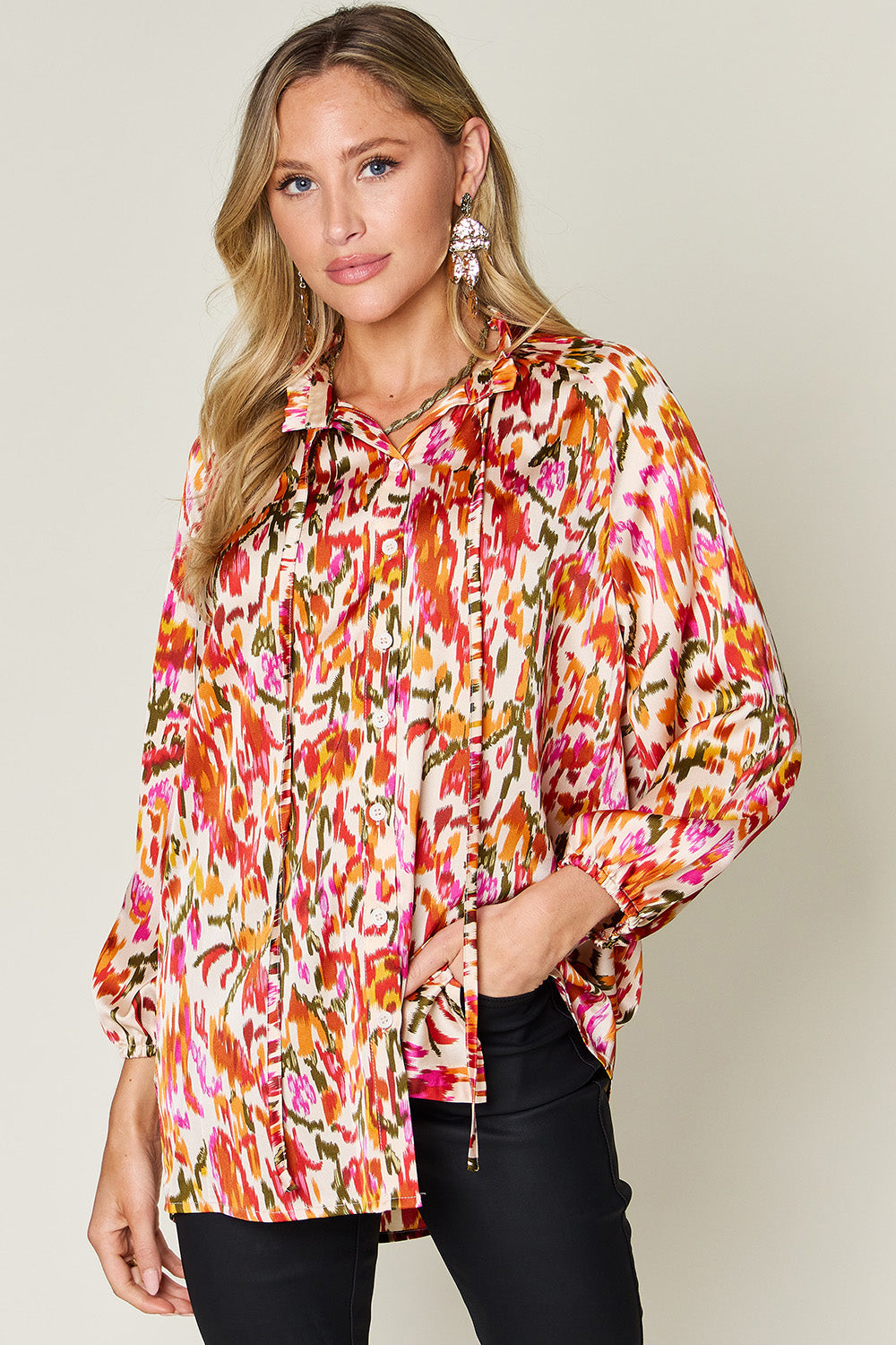 Double Take Full Size Printed Button Up Long Sleeve Shirt - Concordia Style Boutique