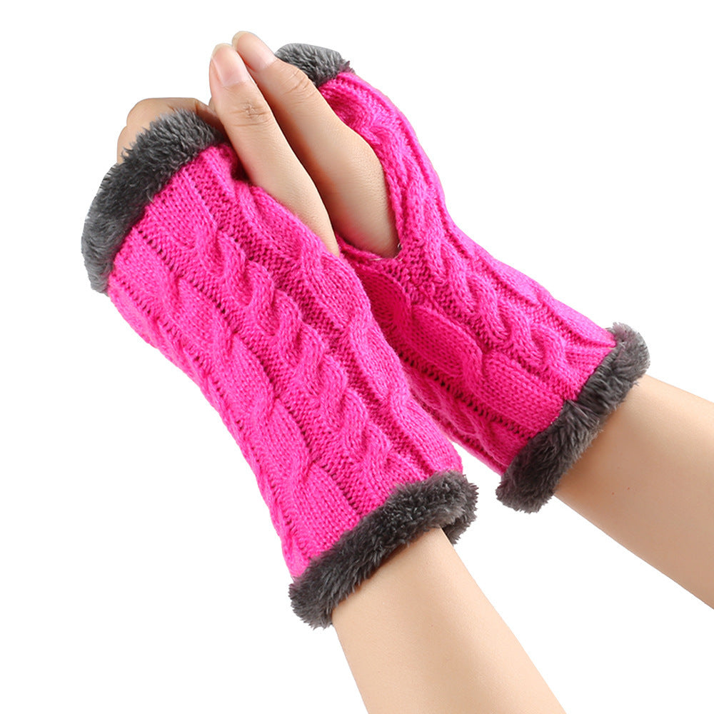 Winter Plush Twist Knitted Fingerless Fleece Women Gloves - Ultra Soft Thermal Comfort