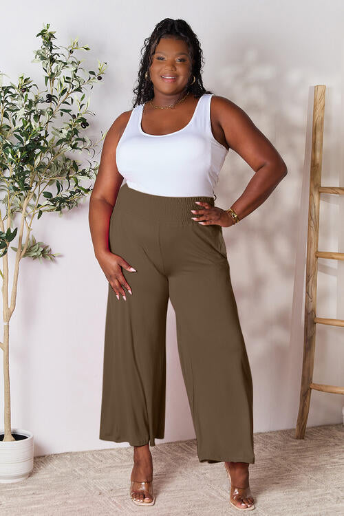 Double Take Full Size Smocked Wide Waistband Wide Leg Pants - Concordia Style Boutique