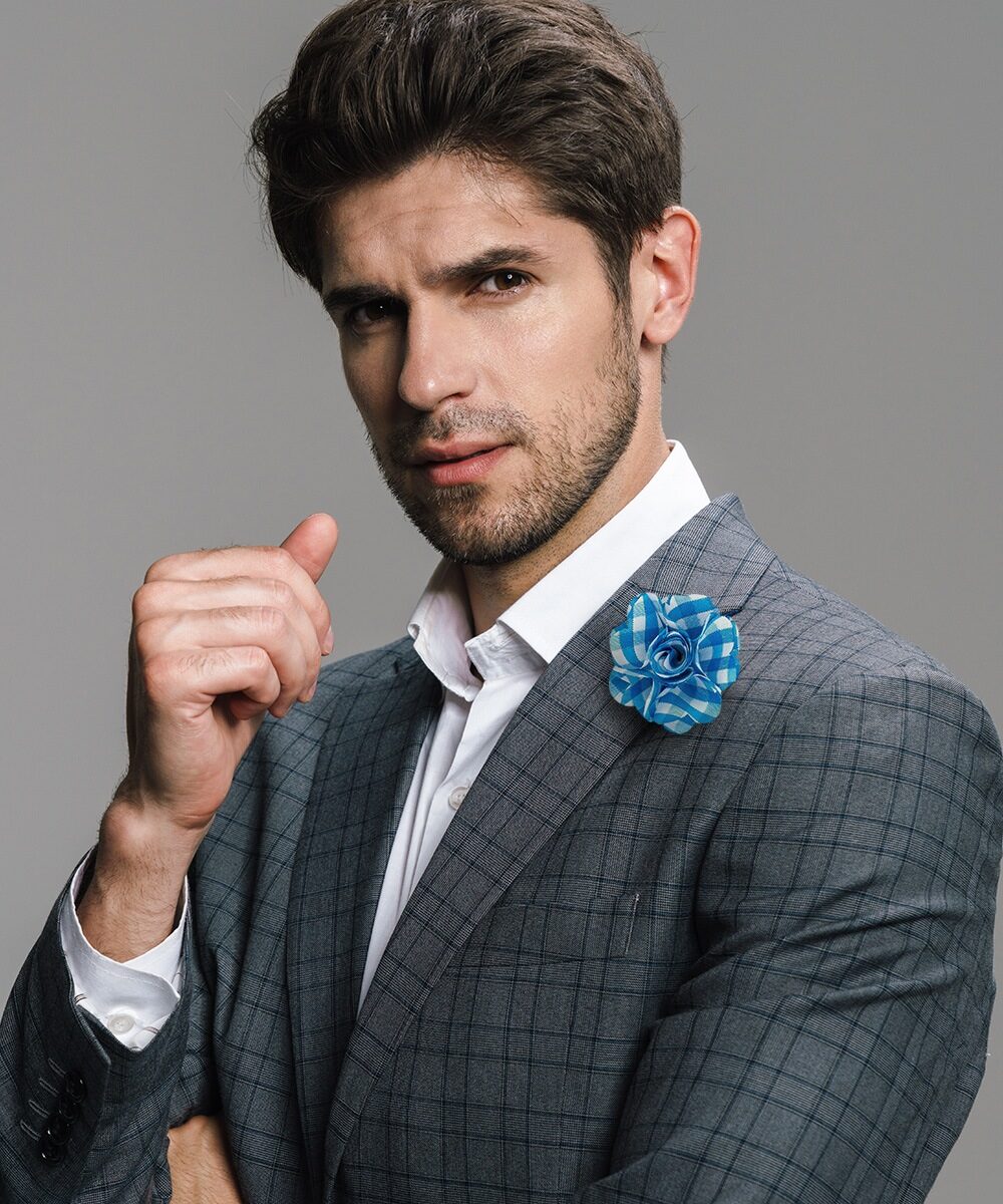 Vittorio Vico Unisex Metallic Silver Accent Plaid Flower Lapel Pin - Concordia Style Boutique