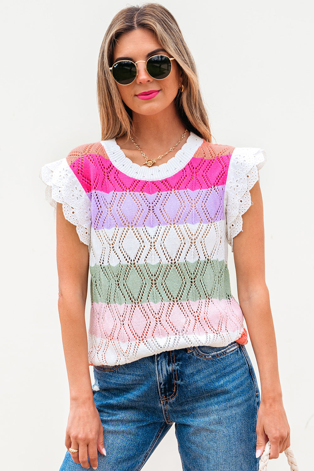 Alena Hollowed Knit Scallop Edge Sweater Vest - Concordia Style Boutique