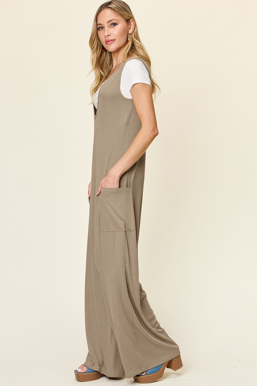 Double Take Full Size Sleeveless Wide Leg Jumpsuit with Pockets - Concordia Style Boutique