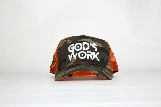 God’s Work- Signature Series Camo/Orange Mesh Snap-back - Concordia Style Boutique