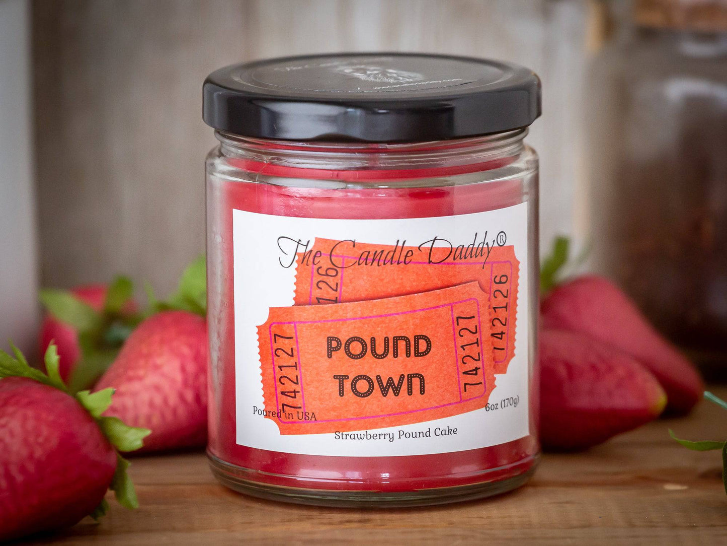 Pound Town - Strawberry Pound Cake Scented - Funny 6 oz Jar Candle- 40 hour burn time