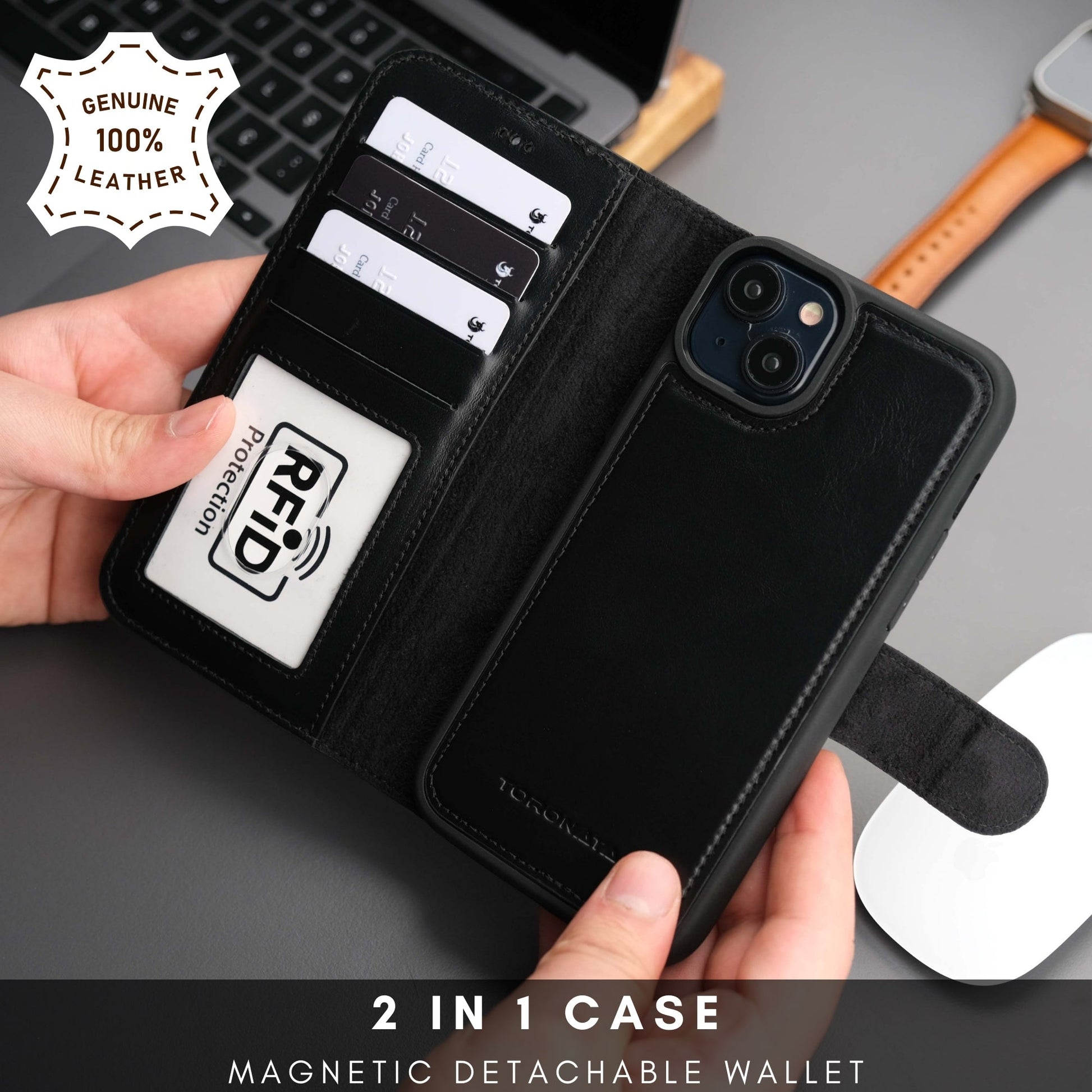 Casper Leather iPhone 15 Wallet Case | Detachable MagSafe Compatible RFID Protection - Concordia Style Boutique