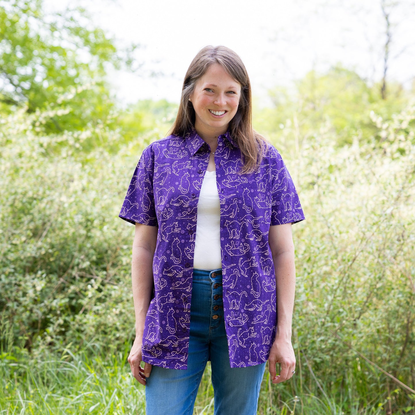 Cats Constellations Short Sleeves Button-Up Shirt