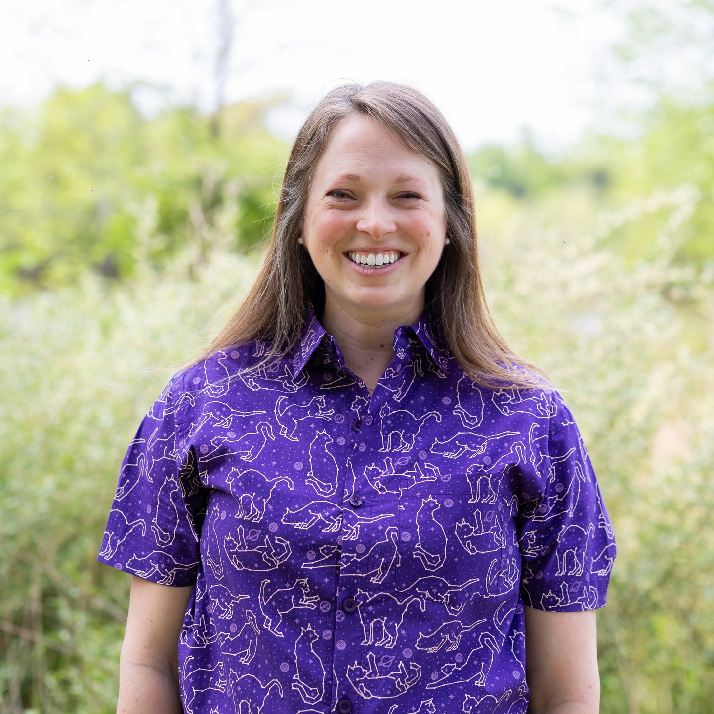 Cats Constellations Short Sleeves Button-Up Shirt