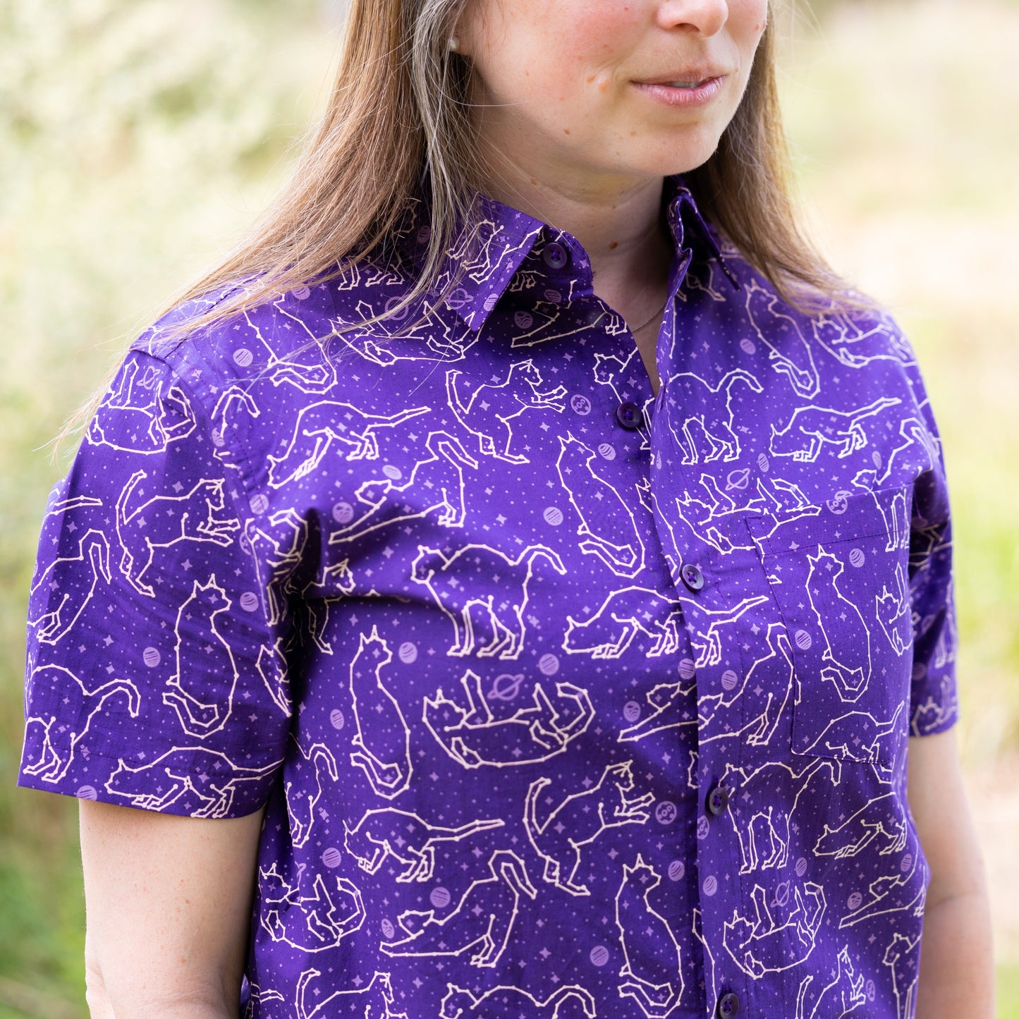 Cats Constellations Short Sleeves Button-Up Shirt