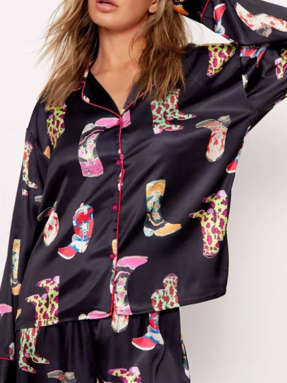 Cowgirl Chic Satin Pajama Set with Western Print - Concordia Style Boutique