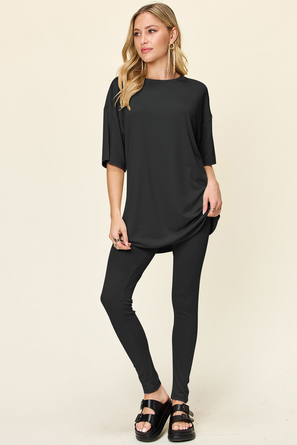 Double Take Full Size Round Neck Dropped Shoulder T-Shirt and Leggings Set - Concordia Style Boutique