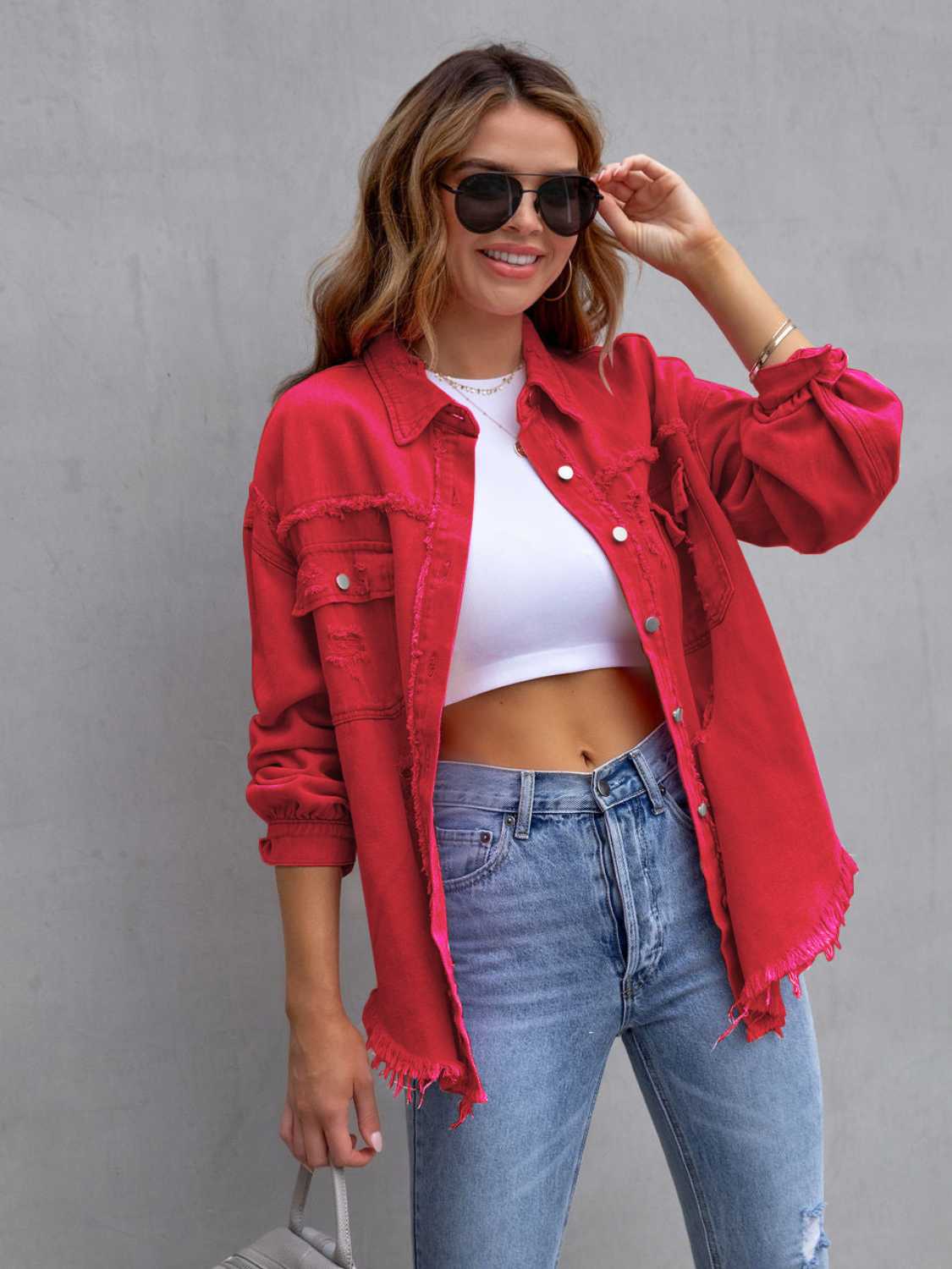 Distressed Drop Shoulder Denim Jacket - Concordia Style Boutique